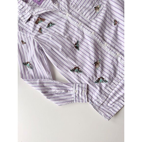 MAEVE Striped Embroidered Butterfly cotton Poplin Button Down Shirt, Size XS - Picture 8 of 13